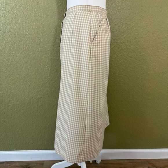 Vintage Roth Le Cover Women's 10 Gingham Plaid Midi Skirt Tan Modest Cottagecore - Picture 6 of 8